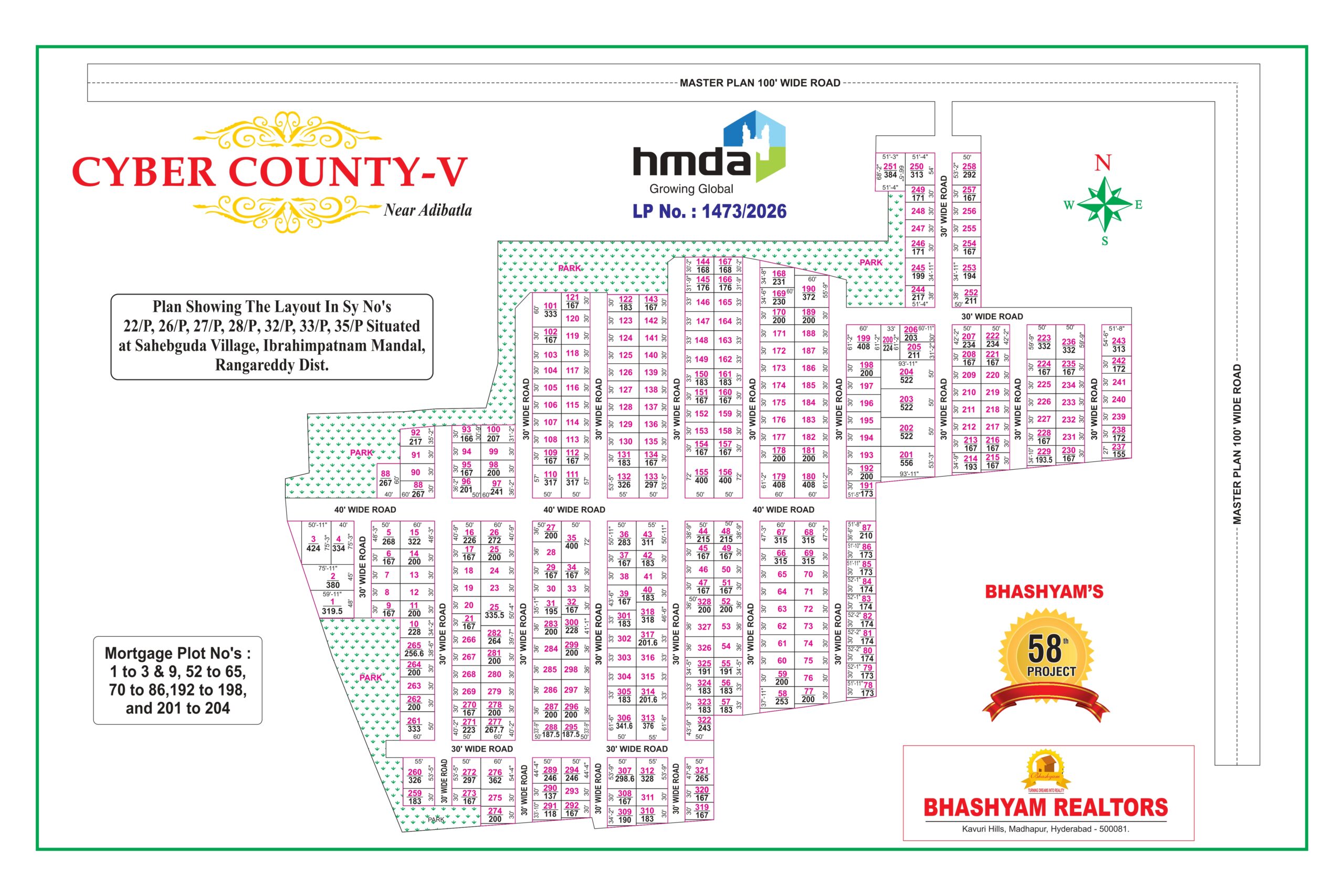Cyber County HMDA Approved Villa Plots Layout Plan in Adibatla Hyderabad