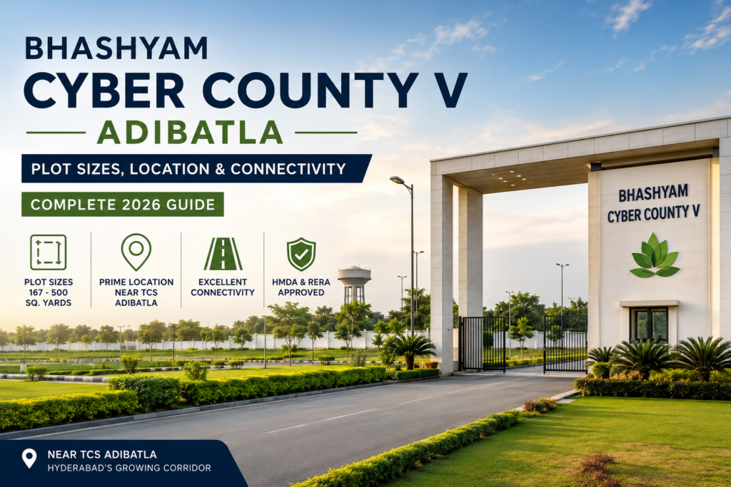 Bhashyam Cyber County V Plot Sizes, Location & Connectivity: Complete 2026 Guide Bhashyam Cyber County V plot sizes location and connectivity in Adibatla
